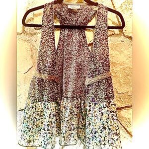 Beautiful Purple Blue Green White Light and Airy Open Front Vest with Lace Trim
